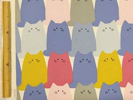 コットンこばやしツイルプリント「ねこのプリン」ピンク系