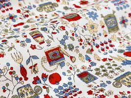 my piece of fabric 60ローンプリント「ガーデニング」オフ白×赤