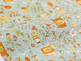 my piece of fabric 60ローンプリント「ガーデニング」ミントブルー