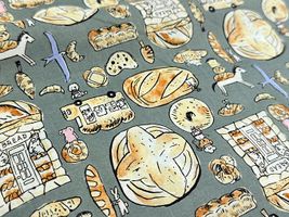 my piece of fabric 60ローンプリント「おとぎのパン」カーキ