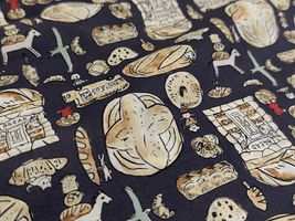 my piece of fabric 60ローンプリント「おとぎのパン」チャコール