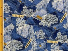 フレンチデニムレースのオックスプリント濃い青