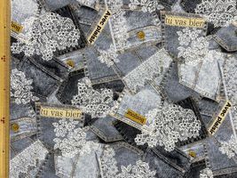 フレンチデニムレースのオックスプリントブラック