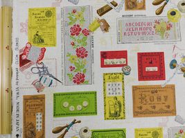 YUWA 裁縫道具の綿麻キャンバスプリントレッド系