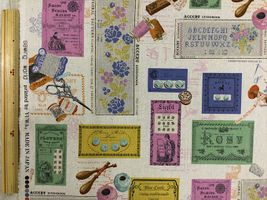 YUWA 裁縫道具の綿麻キャンバスプリントブルー系