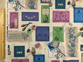 YUWA 裁縫道具の綿麻キャンバスプリントネイビー系