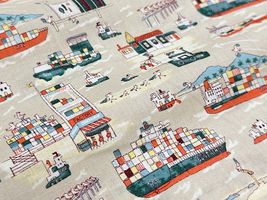 my piece of fabric カラフルなコンテナ船の60ローンプリントベージュ