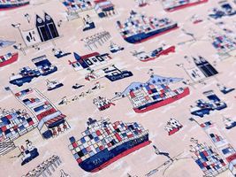 my piece of fabric カラフルなコンテナ船の60ローンプリントピンク