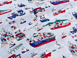 my piece of fabric カラフルなコンテナ船の60ローンプリント水色