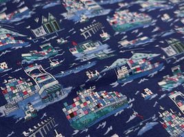 my piece of fabric カラフルなコンテナ船の60ローンプリントネイビー