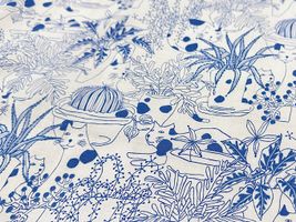my piece of fabric 60ローンプリント「猫のかくれんぼ」ブルー系
