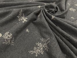 北欧調コットン杢ビエラ刺しゅう「ミモザ」ダークグレー