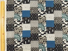 北欧調シーチングプリント「ノルディックパッチワーク」ブルー系