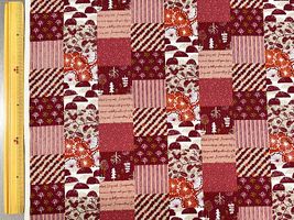 北欧調シーチングプリント「ノルディックパッチワーク」レッド系