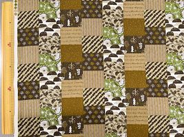 北欧調シーチングプリント「ノルディックパッチワーク」イエローベージュ系