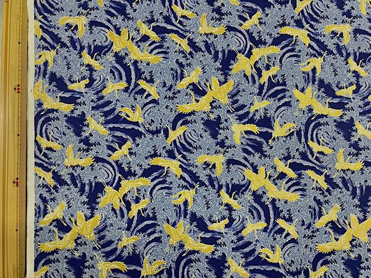 【現品限り特価】金ラメつきスケアープリント「波に鶴」