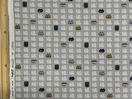 コットンこばやし 綿麻キャンバスプリント「猫三昧」グレー地