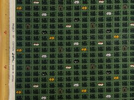 コットンこばやし 綿麻キャンバスプリント「猫三昧」グリーン地×黒文字