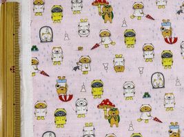 コットンこばやしダブルガーゼプリント「雨の日と猫」ソフトピンク