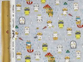 コットンこばやしダブルガーゼプリント「雨の日と猫」グレー
