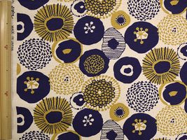 コットンこばやし ぽたぽた花の綿麻キャンバスプリント黄×紺