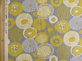 コットンこばやし ぽたぽた花の綿麻キャンバスプリントグレー×黄