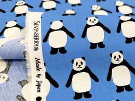 my piece of fabric ブロードプリント「こっちむいてPANDA」ブルー