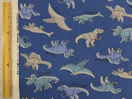 LEGIT DINOSAUR 恐竜好きのための綿麻キャンバスプリントネイビーブルー