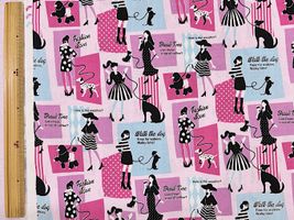 シーチングプリント un/no「GIRLSWALK」ピンク