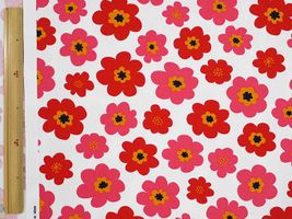 オックスプリント 北欧調のポップフラワー白地×赤花