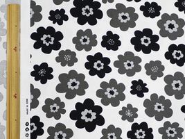 オックスプリント 北欧調のポップフラワー白地×黒花
