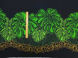 T/Cハワイアンプリント「レイ&モンステラボーダー」グリーン