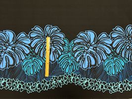 T/Cハワイアンプリント「レイ&モンステラボーダー」ブルー