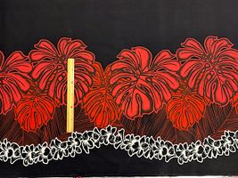 T/Cハワイアンプリント「レイ&モンステラボーダー」レッド