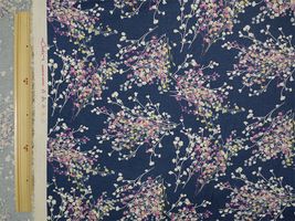 綿麻プリント 「モーメント・ジプソフィラ」ネイビー