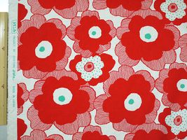 コットンこばやし 北欧調大きめお花の綿麻キャンバス赤花×生成地