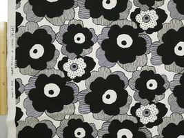 コットンこばやし 北欧調大きめお花の綿麻キャンバス黒花×生成地