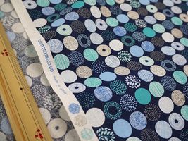 小さめ！北欧調 とことんシンプルなシーチングプリント紺地×青系丸柄