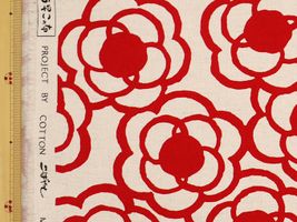 コットンこばやし くるくるフラワーの綿麻キャンバス生成地×赤