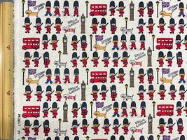 コットンこばやし 綿麻キャンバスプリント「ネコ in London」生成地(綿かす残し)