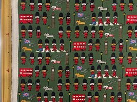 コットンこばやし 綿麻キャンバスプリント「ネコ in London」グリーン