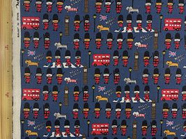 コットンこばやし 綿麻キャンバスプリント「ネコ in London」ネイビー