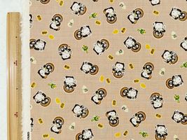 和柄ドビープリント「信楽焼のたぬき」ベージュ