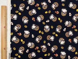 和柄ドビープリント「信楽焼のたぬき」ブラック