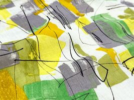 Exclusive Collection 綿麻シーチングプリント「カラーペイント」オフ白地×イエロー