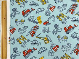 【現品限り特価】入園入学オックスプリント「はたらくくるま」サックス