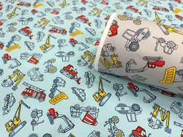 【現品限り特価】入園入学オックスプリント「はたらくくるま」_拡大イメージ