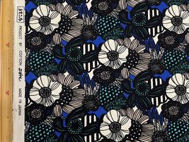 コットンこばやし 北欧調アートフラワーコットンキャンバスプリントブルー地