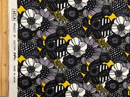 コットンこばやし 北欧調アートフラワーコットンキャンバスプリントイエロー地