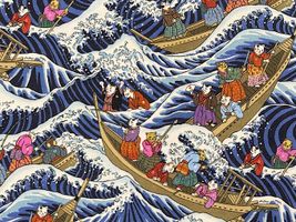 『PRISM』大海原を行く猫たちのシーチングプリント_拡大イメージ